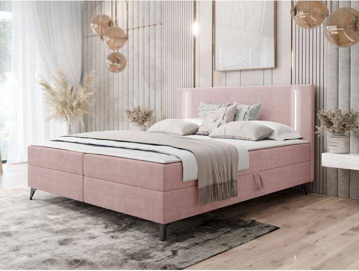 MIRJAN24 Boxspringbett Ono 2 (im Standard mit zwei Bettkästen), mit LED-Beleuchtun, 120/140/160/180/200 cm, Metallfüße, rosa, Manila 09 von Mirjan24