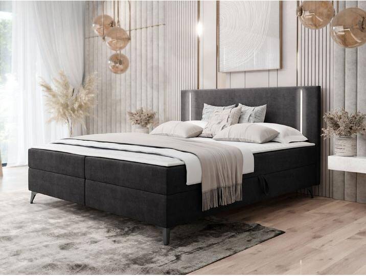 MIRJAN24 Boxspringbett Ono 2 (im Standard mit zwei Bettkästen), mit LED-Beleuchtun, 120/140/160/180/200 cm, Metallfüße, schwarz, Manila 18 von Mirjan24