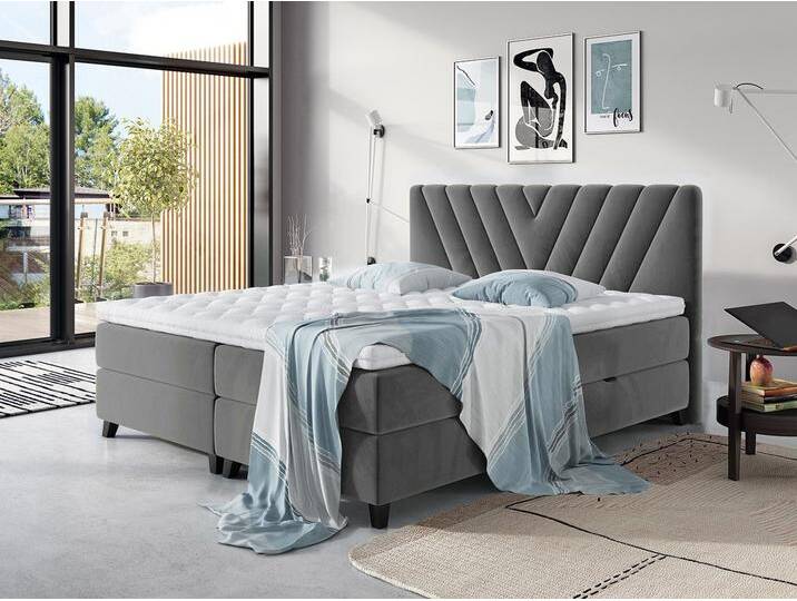 MIRJAN24 Boxspringbett Romantic (Topper, Matratze und Kopfteil), mit 2 Bettkästen + Gasdruckfedern, grau, Fresh 32 von Mirjan24