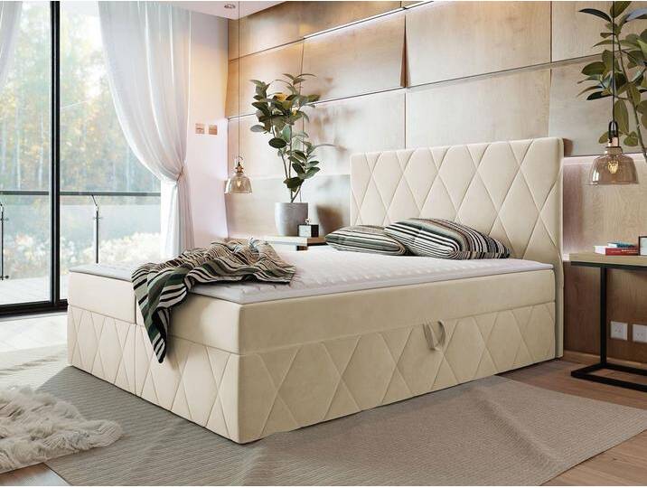 MIRJAN24 Boxspringbett Simoti (mit Hauptmatratze, Topper), 140, 160, 180 / 200 cm, Doppelbett mit zwei Bettkästen, beige, Magic Velvet 2250 von Mirjan24