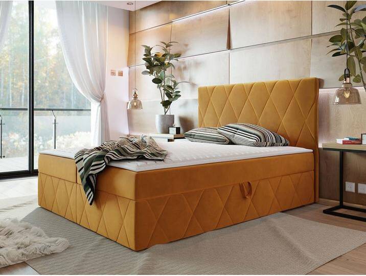 MIRJAN24 Boxspringbett Simoti (mit Hauptmatratze, Topper), 140, 160, 180 / 200 cm, Doppelbett mit zwei Bettkästen, orange, Magic Velvet 2288 von Mirjan24