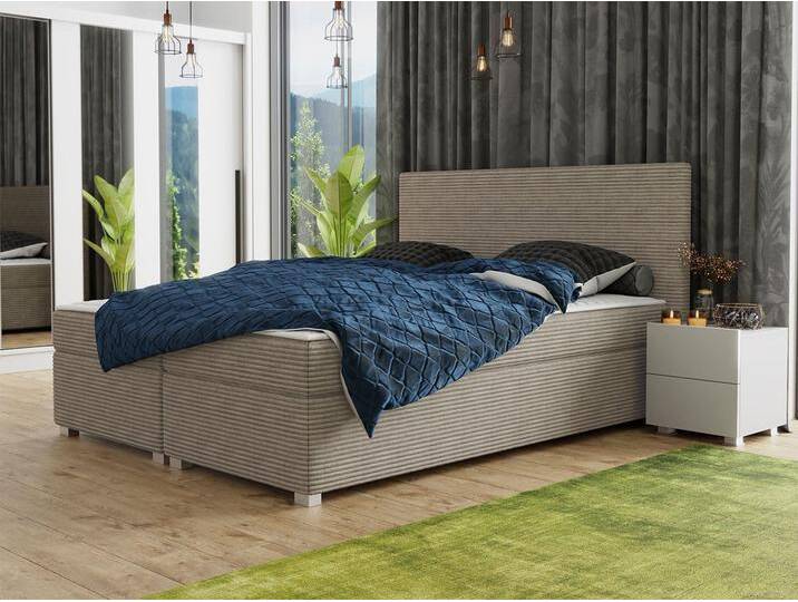 MIRJAN24 Boxspringbett Simple Cord (mit Topper), 140/160/180x200 cm, Bonellfederkern, beige, Poso 02 von Mirjan24
