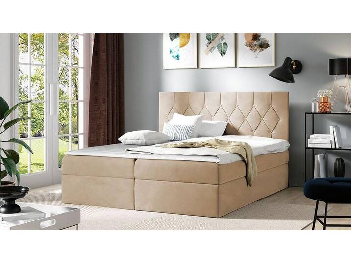 MIRJAN24 Boxspringbett Sky (Matratze und Topper, Polsterkopfteil), Doppelbett mit 2 Bettkästen, Bettgestell, beige, Mikrofaza 0005 von Mirjan24