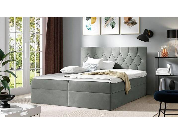 MIRJAN24 Boxspringbett Sky (Matratze und Topper, Polsterkopfteil), Doppelbett mit 2 Bettkästen, Bettgestell, grau, Mikrofaza 0014 von Mirjan24