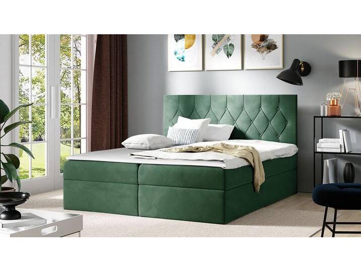 MIRJAN24 Boxspringbett Sky (Matratze und Topper, Polsterkopfteil), Doppelbett mit 2 Bettkästen, Bettgestell, grün, Mikrofaza 0010 von Mirjan24