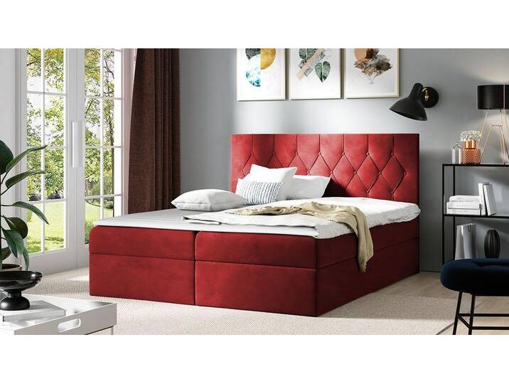 MIRJAN24 Boxspringbett Sky (Matratze und Topper, Polsterkopfteil), Doppelbett mit 2 Bettkästen, Bettgestell, rot, Mikrofaza 0034 von Mirjan24