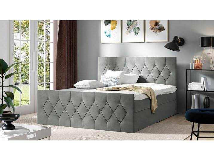MIRJAN24 Boxspringbett Sky Lux (Matratze, Topper, Polsterkopfteil und Fußteil), Doppelbett mit 2 Bettkästen, Bettgestell, grau, Mikrofaza 0014 von Mirjan24