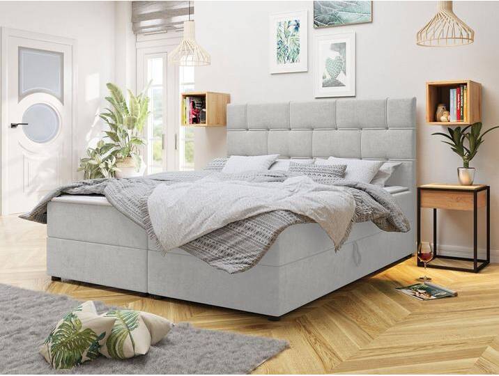 MIRJAN24 Boxspringbett Wall (Topper, Matratze, Kopfteil), Polsterbett mit 2 Bettkästen, Doppelbett, grau, Itaka 51 von Mirjan24