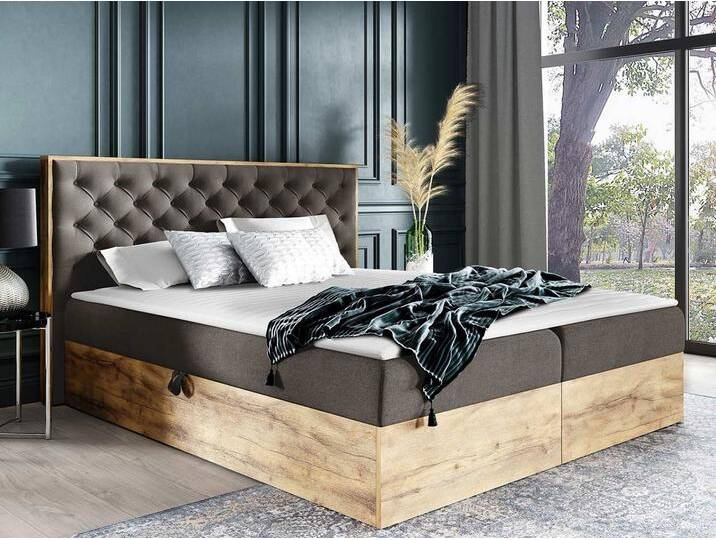 MIRJAN24 Boxspringbett Wood 3 (mit Hauptmatratze, Topper, Kopfteil), 120, 140, 160, 180, 200 / 200 cm, mit zwei Bettkästen, braun von Mirjan24