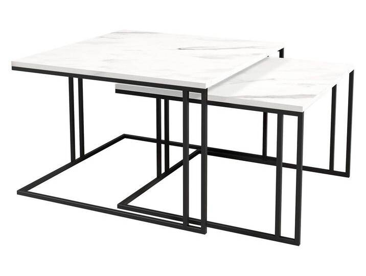 MIRJAN24 Couchtisch Astro (2er-Set), Vierkantrohrrahmen aus Stahl, schwarz weiß, Schwarz / Bianco Marmor von Mirjan24