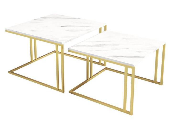 MIRJAN24 Couchtisch Astro Gold (2er-Set), Vierkantrohrrahmen aus Stahl, weiß, Gold / Bianco Marmor von Mirjan24