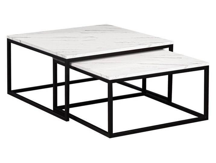 MIRJAN24 Couchtisch Dual (2er-Set), Vierkantrohrrahmen aus Stahl, schwarz pulverbeschichtet, schwarz weiß, Schwarz / Bianco Marmor von Mirjan24