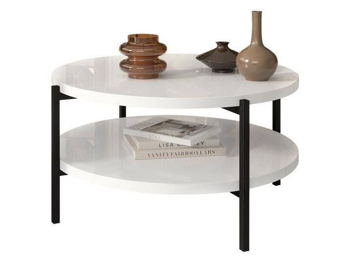 MIRJAN24 Couchtisch Sigma B02, Metallfüße schwarz 20 mm, Durchmesser: 80 cm, schwarz weiß, Schwarz + Weiß Hochglanz von Mirjan24
