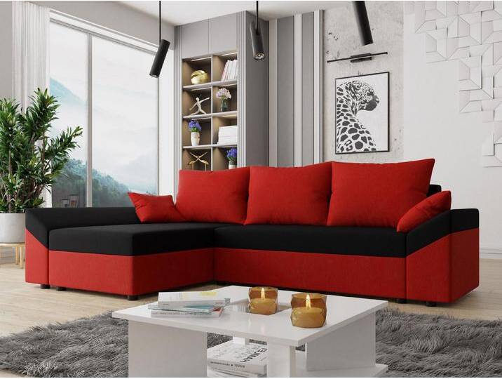 MIRJAN24 Ecksofa Dante L, mit Schlaffunktion und Bettkasten, Ottomane universell, 3 Sitzer, L-Form, rot, Alova 46 + Alova 04 von Mirjan24