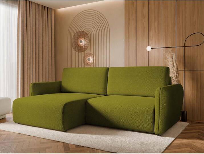 MIRJAN24 Ecksofa Goya Slim, mit Schlaffunktion und Bettkasten, Wellenfeder, Holzkonstruktion, 234x140x81 cm, grün, Cruz 35 von Mirjan24