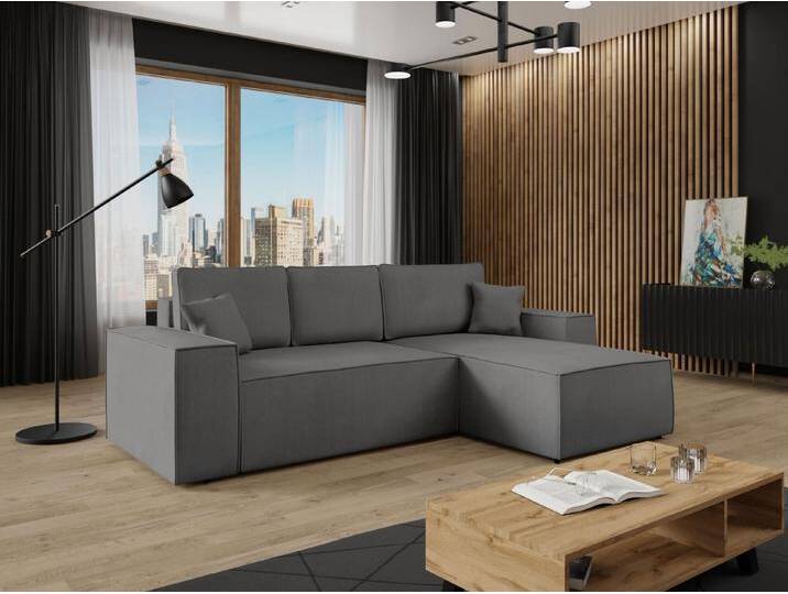 MIRJAN24 Ecksofa Malaga L, mit Bettkasten und Schlaffunktion, Rückenlehne in Form beweglicher Kissen, grau, Manila 16 von Mirjan24