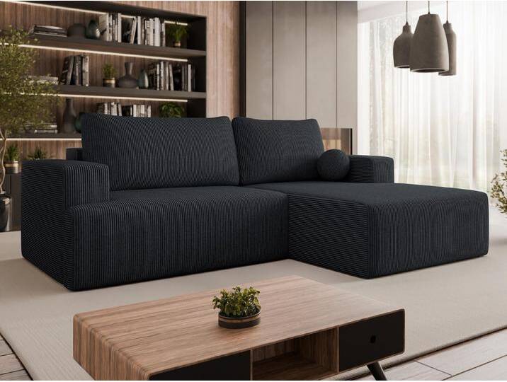 MIRJAN24 Ecksofa Mivo Cord, mit Schlaffunktion und Bettkasten, 266x163x93 cm, Dekokissen, Ausziehmechanismus DL, schwarz, Poso 135 von Mirjan24
