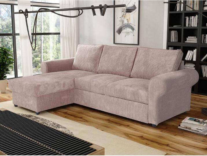 MIRJAN24 Ecksofa Monaco Cord, mit Schlaffunktion und Bettkasten, Rückenlehne in Form beweglicher Kissen, Freistehendes Sofa, rosa, Poso 145 von Mirjan24