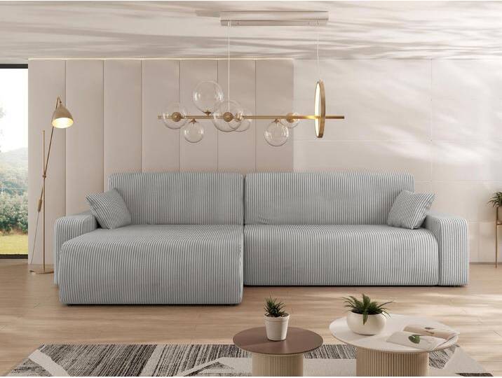 MIRJAN24 Ecksofa Piano L Cord, mit Bettkasten und Schlaffunktion, Schwarze Füße, Wellenfeder, L-Form, grau, Poso 110 von Mirjan24