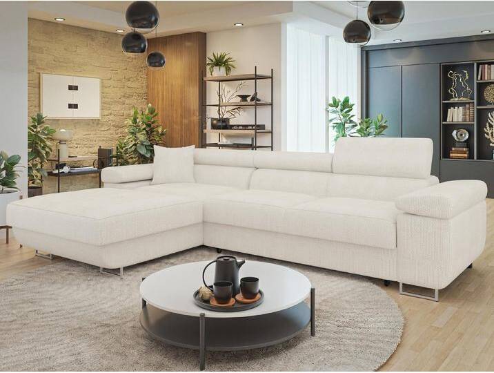 MIRJAN24 Ecksofa Torezio Mini, mit Bettkasten und Schlaffunktion, Einstellbare Kopfstützen, 280x170x70-90 cm, beige, Flow 06 von Mirjan24