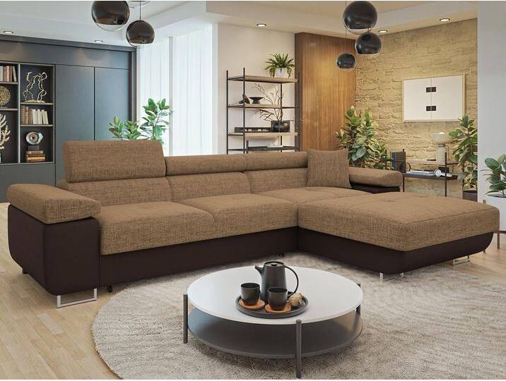 MIRJAN24 Ecksofa Torezio Mini, mit Bettkasten und Schlaffunktion, Einstellbare Kopfstützen, 280x170x70-90 cm, braun, Soft 066 + Lux 03 von Mirjan24