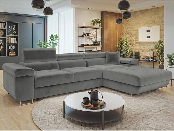 MIRJAN24 Ecksofa Torezio Mini, mit Bettkasten und Schlaffunktion, Einstellbare Kopfstützen, 280x170x70-90 cm, grau, Manila 16 von Mirjan24