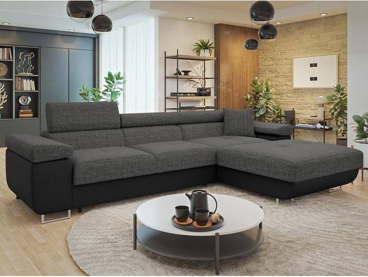 MIRJAN24 Ecksofa Torezio Mini, mit Bettkasten und Schlaffunktion, Einstellbare Kopfstützen, 280x170x70-90 cm, grau, Soft 011 + Lux 06 von Mirjan24