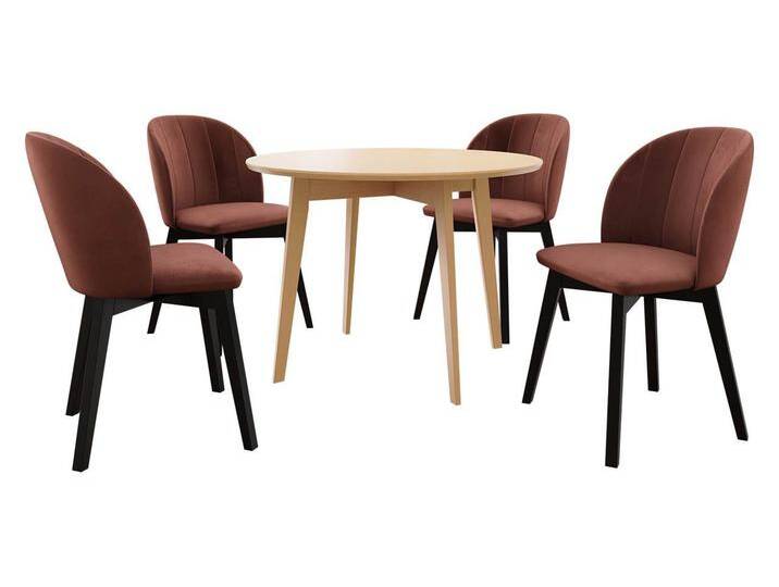 MIRJAN24 Essgruppe Diplodok-04, (Komplett-Set, Runder Esstisch, 4 Stühlen), rosa, Holzfarbe: Schwarz / Natur, Magic Velvet 2258 von Mirjan24