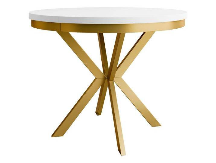 MIRJAN24 Esstisch Edder Gold 90 (Ausziehbarer), Beine aus Stahl - Gold pulverbeschichtet, weiß, Gold / Arktisches Weiß von Mirjan24