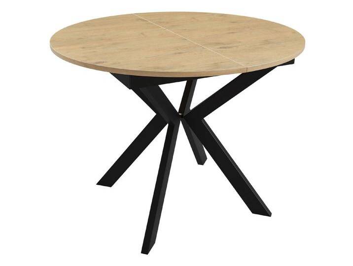 MIRJAN24 Esstisch Leia 100 (mit Einlegeplatte), Beine aus Stahl, 100-138x100x76 cm, beige schwarz, Schwarz / Eiche Lancelot von Mirjan24