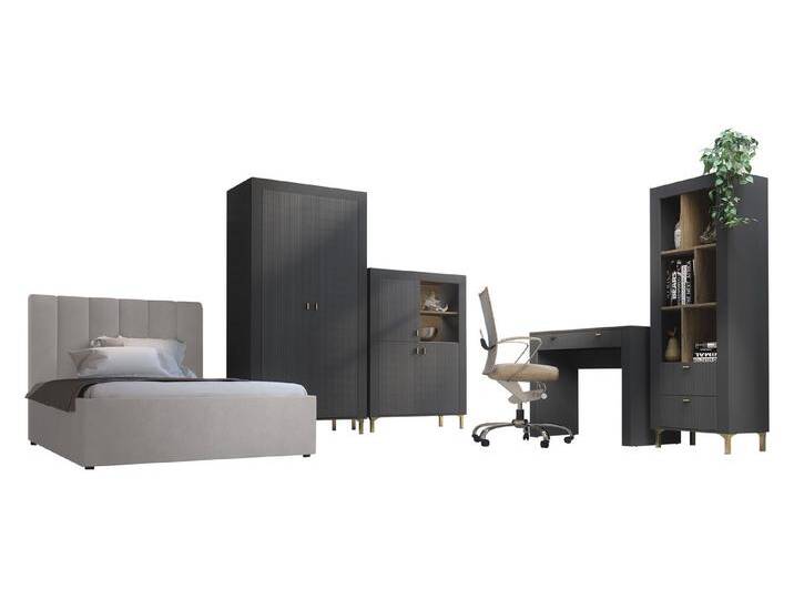 MIRJAN24 Jugendzimmer-Set Mossa II, (5er-Set, Kleiderschrank, Regal, Kommode, Schminktisch, Bett), LED-Beleuchtung als Option, 120x200 cm, schwarz von Mirjan24