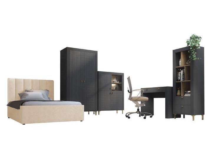 MIRJAN24 Jugendzimmer-Set Mossa II, (5er-Set, Kleiderschrank, Regal, Kommode, Schminktisch, Bett), LED-Beleuchtung als Option, 120x200 cm, schwarz von Mirjan24