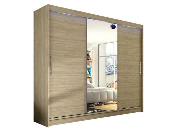 MIRJAN24 Kleiderschrank Aston I 250 (mit Frontspiegel, Schiebetüren) Schiebetürenschrank, Garderobe, Schlafzimmer, beige, mit RGB LED Beleuchtung von Mirjan24