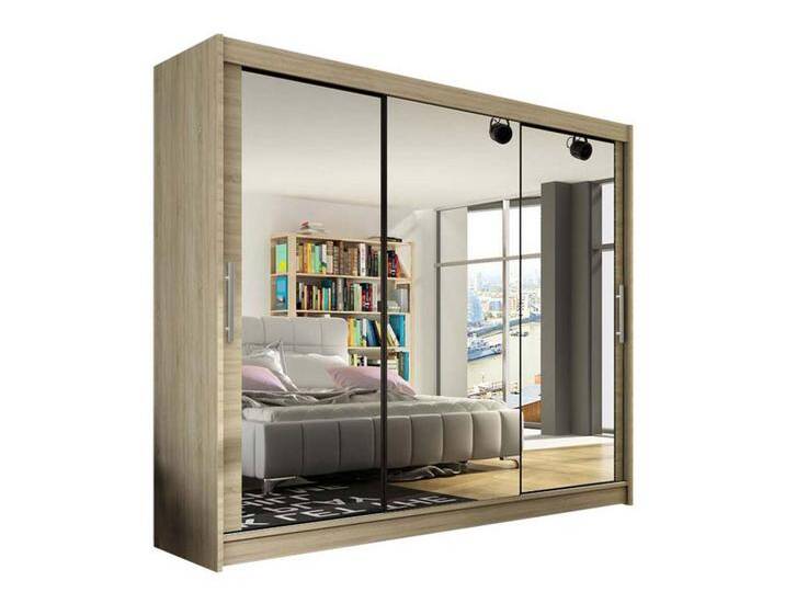 MIRJAN24 Kleiderschrank Aston III (mit Schiebetüren und Spiegel) 250x215x58 cm, Schwebetürenschrank, Garderobe, beige, ohne Beleuchtung von Mirjan24