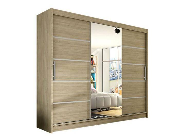 MIRJAN24 Kleiderschrank Aston VI (mit Schiebetüren und Spiegel) 250x215x58 cm, Schwebetürenschrank, Garderobe, beige, ohne Beleuchtung von Mirjan24