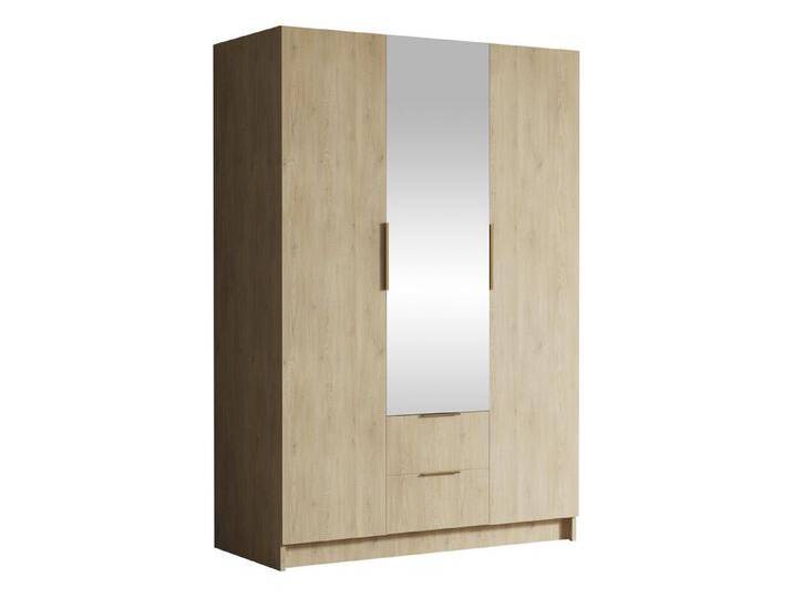 MIRJAN24 Kleiderschrank Calwi II (mit drei Drehtüren und zwei Schubladen) Kleiderstange, Frontspiegel, braun von Mirjan24