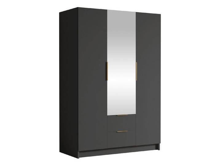 MIRJAN24 Kleiderschrank Calwi II (mit drei Drehtüren und zwei Schubladen) Kleiderstange, Frontspiegel, schwarz von Mirjan24