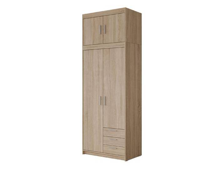 MIRJAN24 Kleiderschrank Elena 2D3S + Schrankaufsatz (mit vier Drehtüren und drei Schubladen) 90x53x246 cm, Kleiderstange, beige, Sonoma Eiche von Mirjan24