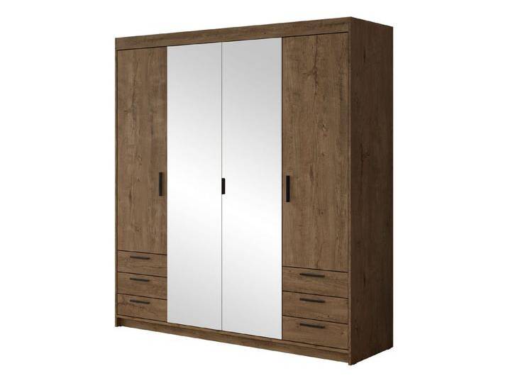 MIRJAN24 Kleiderschrank Elena 4D6S (mit vier Drehtüren und sechs Suchbladen) Frontspiegel, Kleiderstange, braun, Lefkas Eiche von Mirjan24
