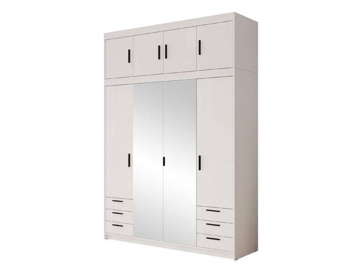 MIRJAN24 Kleiderschrank Elena 4D6S + Schrankaufsatz (mit acht Drehtüren und sechs Suchbladen) Frontspiegel und Kleiderstange, weiß von Mirjan24