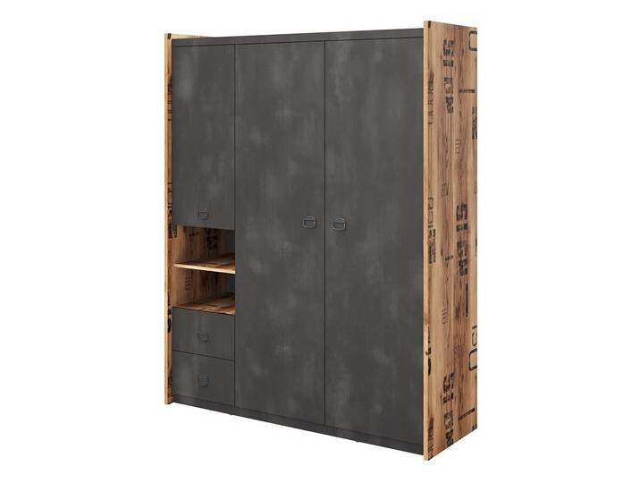 MIRJAN24 Kleiderschrank Fargo 3D2S FG01 (mit drei Drehtüren und zwei Schubladen) mit Kleiderstange, Metallgriffe, grau von Mirjan24