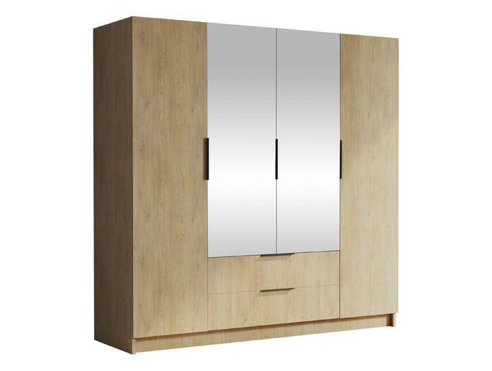 MIRJAN24 Kleiderschrank Sofia II (mit vier Drehtüren und zwei Schubladen) Kleiderstange, Frontspiegel, braun schwarz von Mirjan24