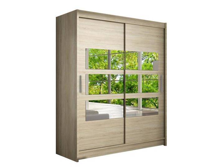 MIRJAN24 Kleiderschrank Westa VII (mit Spiegel, Kleiderstange, Schiebetüren, Einlegeboden) 2-türig, Garderobenschrank, Schwebetürenschrank, beige von Mirjan24