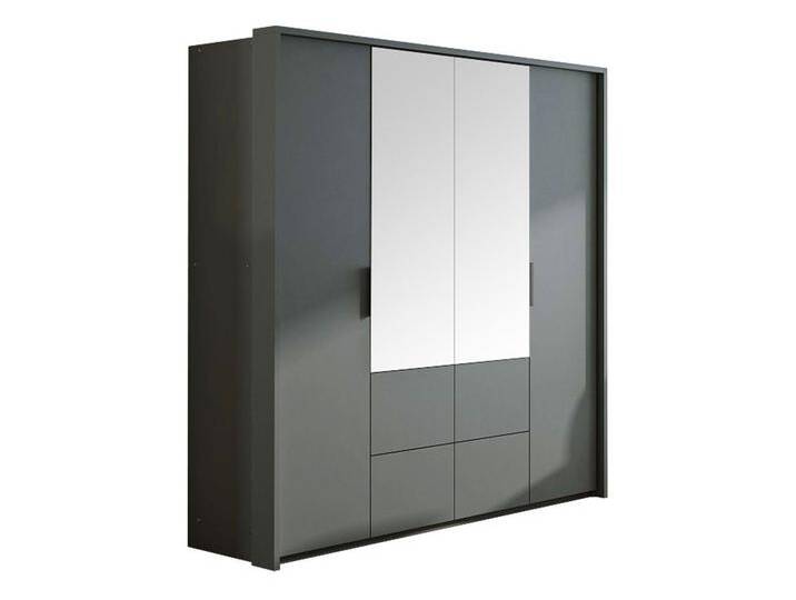 MIRJAN24 Kleiderschrank Wieden 208 (mit 4 Schubladen und 2 Türen) Drehtüren, mit Spiegel und Kleiderstange, grau, Graphit von Mirjan24