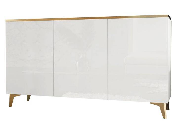MIRJAN24 Kommode Alrik 3D (mit drei Drehtüren), Griffloses Öffnungssystem push to open, weiß, Weiß / Weiß Hochglanz + Gold von Mirjan24
