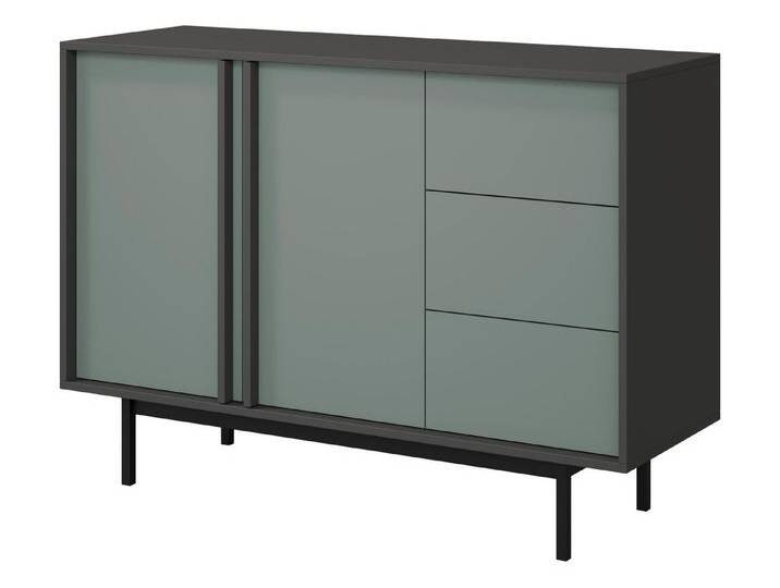 MIRJAN24 Kommode Alsy 3S2D AL07 (mit zwei Drehtüren und drei Schubladen), Untergestell aus Metall, grün, Anthrazit / Aloe von Mirjan24