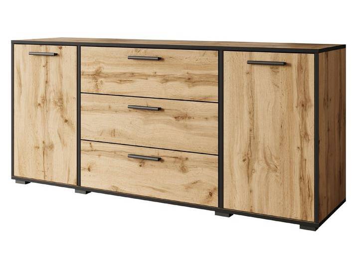 MIRJAN24 Kommode Bogota 150 (mit zwei Drehtür und drei Schubladen), 150x40x68 cm, braun schwarz, Wotan Eiche / Wotan Eiche + Schwarzer Graphit von Mirjan24