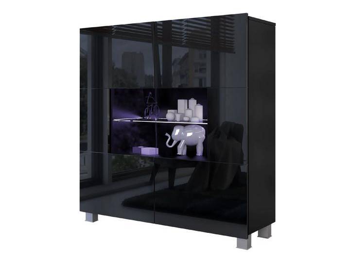 MIRJAN24 Kommode Calabrini 01 (mit 2 Türen), LED-Beleuchtung als Option, schwarz, mit blauer LED Beleuchtung, Schwarz / Schwarz Hochglanz von Mirjan24