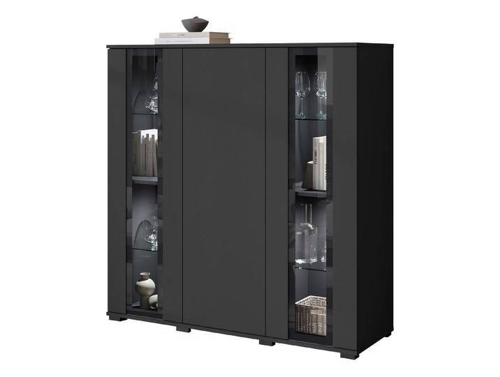 MIRJAN24 Kommode Caro HB 120 (mit drei Drehtüren), Griffloses Öffnungssystem push to open, schwarz, mit weißer LED Beleuchtung von Mirjan24