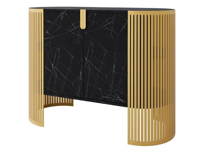 MIRJAN24 Kommode Fikoli Gold (mit zwei Drehtüren), Stahlgriffe in der Farbe Gold, schwarz, Gold / Black Pietra Grigia von Mirjan24